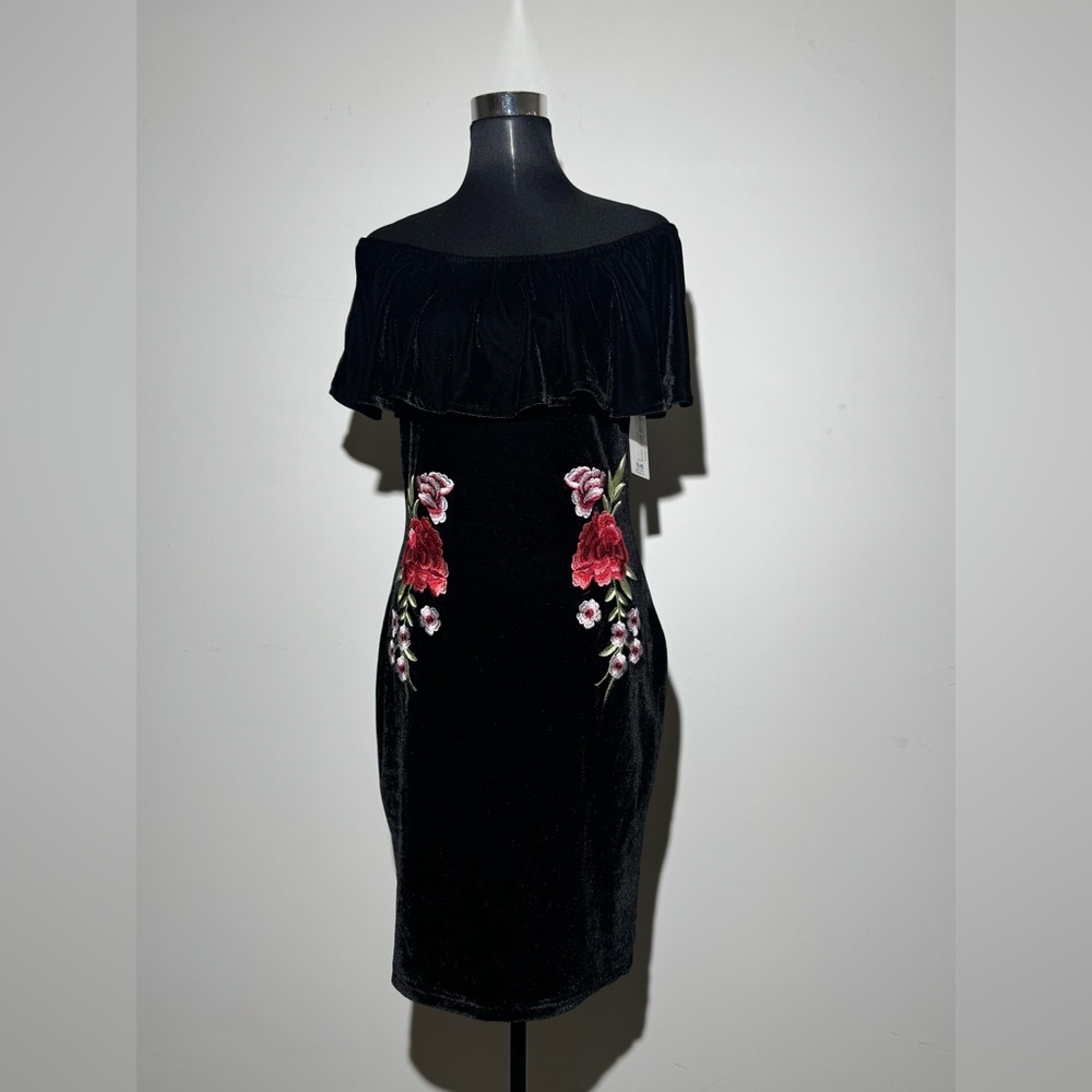Lavish Black Dress with Red Floral Embroidery